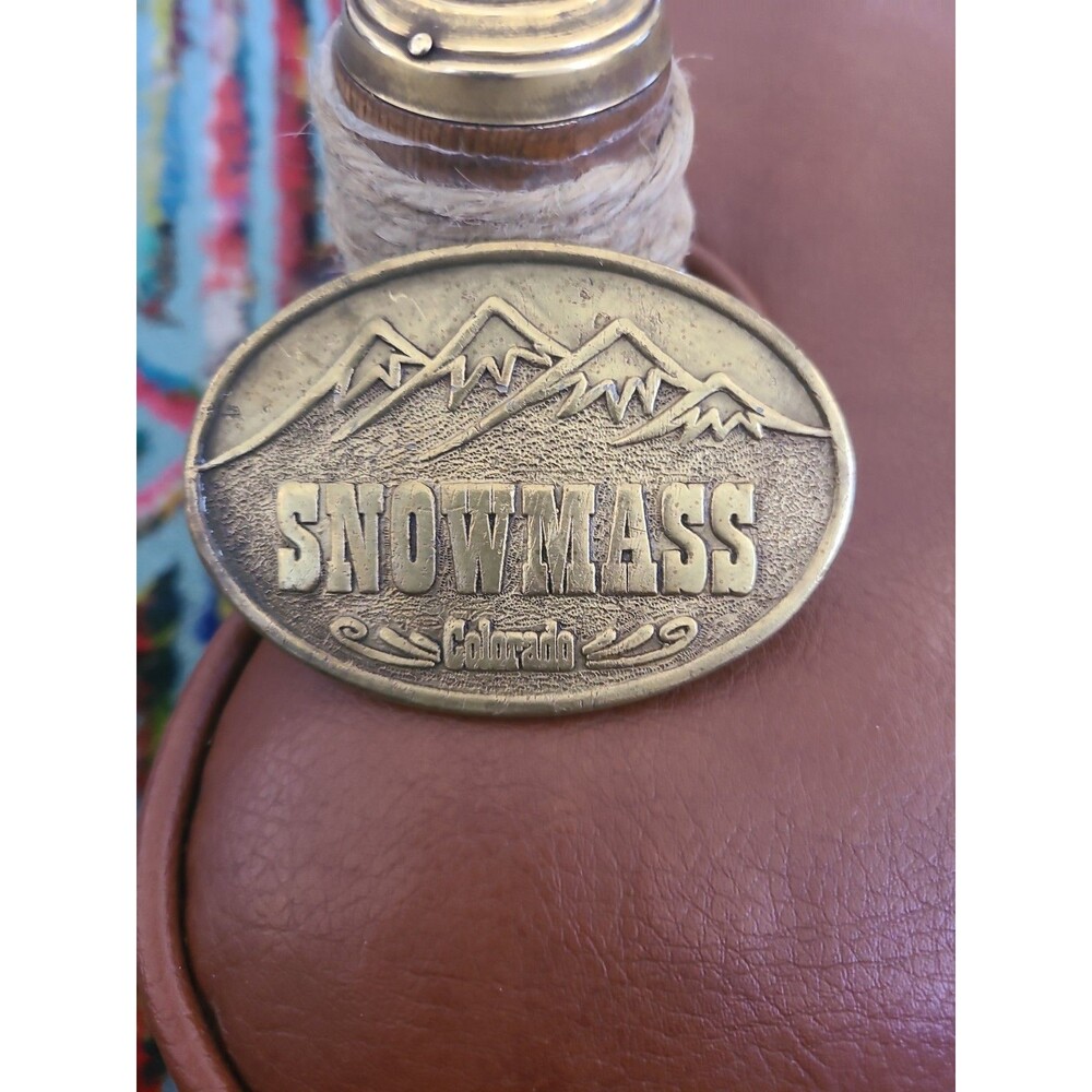 (ASPEN) SNOWMASS COLORADO VINTAGE 1975 BRASS BELT BUCKLE BY ADEZY! 3.5 X 2.5